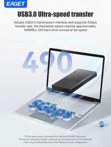 EAGET 2.5英寸外置硬盘盒，USB 3.0 SATA SSD/HDD硬盘盒，5Gbps高速传输，支持UASP TRIM，免工具安装，即插即用，适用于PC、电视和移动设备。 - 黑色 - 查看 4