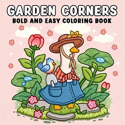 GARDEN CORNERS Cute Gardening Coloring Book - Bold & Easy Fresh Garden Scene Coloring Book, Adorable Animal Healing Coloring Book, Relaxing Creative Stationery Gift, Suitable For Valentine's Day Gift