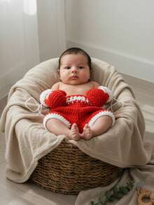 可爱婴儿拳击手套套装 新生儿摄影道具 手工编织小拳击手套短裤 影棚拍照配件 - 彩色 - 查看 5