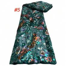 Țesătură de dantelă nigeriană franceză cu paiete, brodată de înaltă calitate, potrivită pentru rochii de mireasă, rochii de mireasă, material de cusut - Multicolor - Vizualizare 6