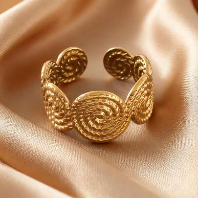 1pc 1pc 1pc 1pc 1pc Women's Stainless Steel 18K Gold-Plated Retro Swirl Ring Suitable For Women's Travel, Vacation, Pride Events & Daily Wear - Elegant Stackable Ring