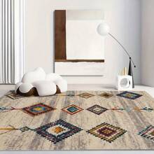 1pc Geometric Diamond Pattern Rug. Velvet Fabric, Approx. 850g, 0.6cm Thick. Durable, Anti-Slip, Easy To Clean. Available In Multiple Sizes. Suitable For Kitchen, Living Room, Dining Room, Bedroom, Balcony, Bathroom, Study, And More. An Ideal Home Decor Choice. - Multicolor - View 6