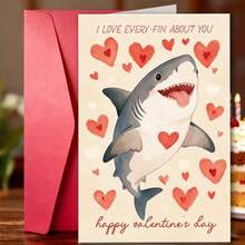 1 Cute Shark Valentine's Day Card With The Words "I Love Every Fish Scale" Printed On It - Cute Shark Holds A Heart, With Smart Eyes And Fins Swinging - Fun Greeting Card For Friendship, Christmas And More - Shark Themed Gift For All Ages - 1個 - 查看 1
