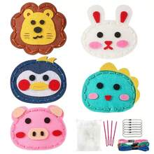 5pcs Cartoon Animal Non-Woven Fabric Hanging Decor Kit, DIY Craft For Kids & Preschool, Includes Non-Woven Fabric Pieces, Plastic Needles & Accessories, Easy Assembly Without Complex Tools, Develops Fine Motor Skills & Creativity, Educational & Fun