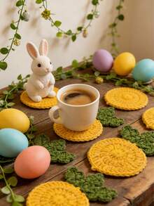 1个手工钩编胡萝卜杯垫，耐用布艺饮料垫，复活节餐桌装饰，复活节礼物，桌面保护垫，钩编布艺杯垫，生日礼物，厨房配件，适用于家庭、办公室和生日礼物，咖啡配件 - 彩色 - 查看 4