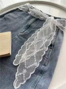 1pc Women's Lace Belt, Versatile Denim Accessory, Can Be Used As Scarf Or Waist Belt, Fashion Long Scarf Belt, Floral Lace Trim Scarf, Lace Headband Neck Scarf, Lightweight Embroidered Lace Scarf, Elegant Lace Waist Decor, Women Accessory