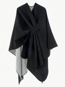 1pc Women Simple Ombre Solid Reversible "Poncho" Scarf, Casual & Warm For Outdoor, Autumn/Winter - Multicolor - View 23
