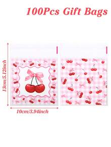 100pcs Cherry Bow Gift Bags, Self-Seal Bags, Girls Birthday Party Favor Bags, Baby Shower Candy Bags, Gender Reveal Party Cookies Bags, Wedding Candy Bags, Bridal Shower Favors, Pink Party Gift Packaging Bags, Baking Packaging Bags, Party Table Decor, Pink Bow Decor, Cherry Decor, Birthday Gifts, Party Favors - Cherry Bow - View 9