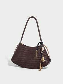 Women's Woven Shoulder Bag, Lightweight Zipper Closure Shoulder Tote Bag - Multicolor - View 3