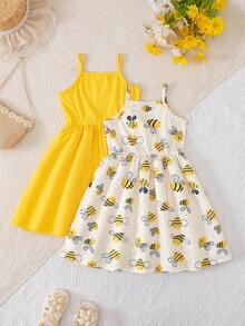 BASUSARRI Set de 2 vestidos de verano sin mangas con estampado floral digital, de estilo casual y versátil para vacaciones - Amarillo - Ver 3