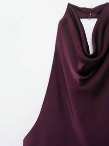 Áo kiểu cổ yếm chất liệu satin thời trang nữ mùa hè mới của DEEKA - Màu tím - Xem 4