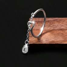 1枚小众高端925纯银合成锆石几何水滴流苏开口戒指，适合度假、派对、婚礼等场合。 - 銀色 - 查看 6