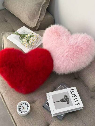 40厘米/15.75英寸蓬松心形抱枕 - 粉色和红色毛绒枕头装饰，超柔软毛绒心形枕头，适用于沙发床，舒适抱枕，理想的情人节礼物，周年纪念礼物，可爱的家居客厅卧室装饰