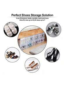 10个装可折叠透明塑料鞋盒 - 防水、防尘、可堆叠塑料鞋盒，透明鞋盒，鞋子收纳盒，适用于运动鞋、高跟鞋、衣物及其他物品 - 可折叠加厚收纳盒，适用于衣柜、公寓、小空间、宿舍、卧室 - 白色 - 查看 7