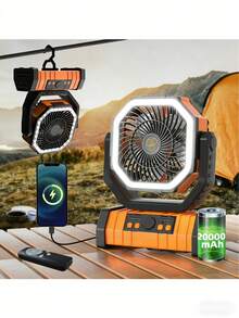 20000mAh/10000mAh 露营风扇，带 LED 灯，自动摆动桌面风扇，带遥控器和挂钩，可充电电池供电户外帐篷风扇，带定时器，4 档 USB 风扇，适用于户外帐篷、停电、建筑工地、露营等场合，便携式迷你风扇 - 彩色 - 查看 11