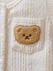 1件可爱小熊连体衣，带口袋和围兜 - 杏色 - 查看 7