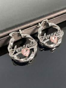 Personalized Birthday Jewelry Set, Custom Name Necklace And Earrings, Personalized Name Jewelry Set - Custom Name Pendant Necklace And Earrings, Inlaid Birthstone Heart Pendant, Diamond Necklace, Name Earrings, Birthstone Jewelry, Gift For Women, Gold-Plated Personalized Jewelry, Suitable For Women, Girls And Teenagers - Multicolor - View 16