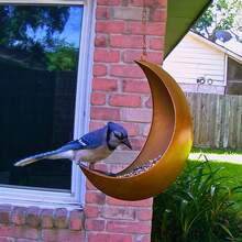 户外月牙形喂鸟器 - 可悬挂、安装在栅栏上，也可作松鼠喂食器，花园装饰，送给爱鸟人士的贴心礼物，金属材质