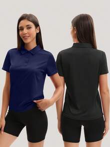 HOPLYNN 5 Packs Valentine's Day Couple Gifts Women's Solid Color Polo Collar T-Shirts, Quick-Drying, Breathable, And Lightweight Workwear, Suitable For Tennis And Golf. - 彩色 - 查看 3