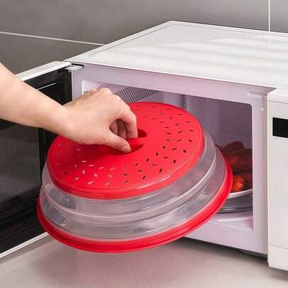 1 pieza Tapa salpicadura de microondas de silicona, tapa de drenaje de alimentos y frutas para microondas, tapa de alimentos para microondas, tapa de plato para microondas, tapa de microondas, artículo esencial de cocina, apto para lavavajillas, utensilio de cocina, accesorio de cocina, tapa de alimentos, suministros de cocina y hogar, tapa de microondas