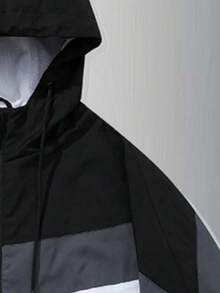 Driftmere Men's Autumn/Winter Contrast Color Drawstring And Zipper Closure Hooded Jacket - Black and White - View 8