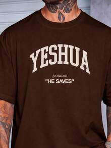 Men's  Yeshua Cotton Shirt With Crew Neck And Print - Rust Brown - View 2