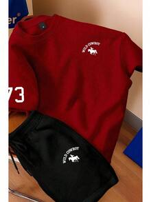 Men's T-Shirt And Shorts Set - New Summer Collection - Modern - Premium Cotton - 紫紅色 - 查看 1