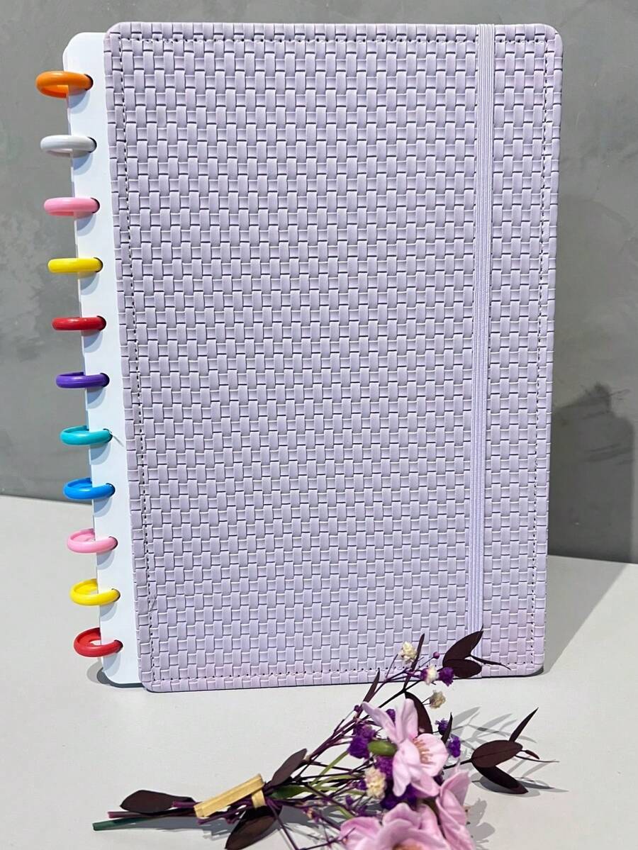Tesouro direto Import A4 Ring Binder Notebook With Woven Faux Leather Hardcover – 80 Lined Sheets And 11 Discs, Back To School - 紫丁香 - 查看 1