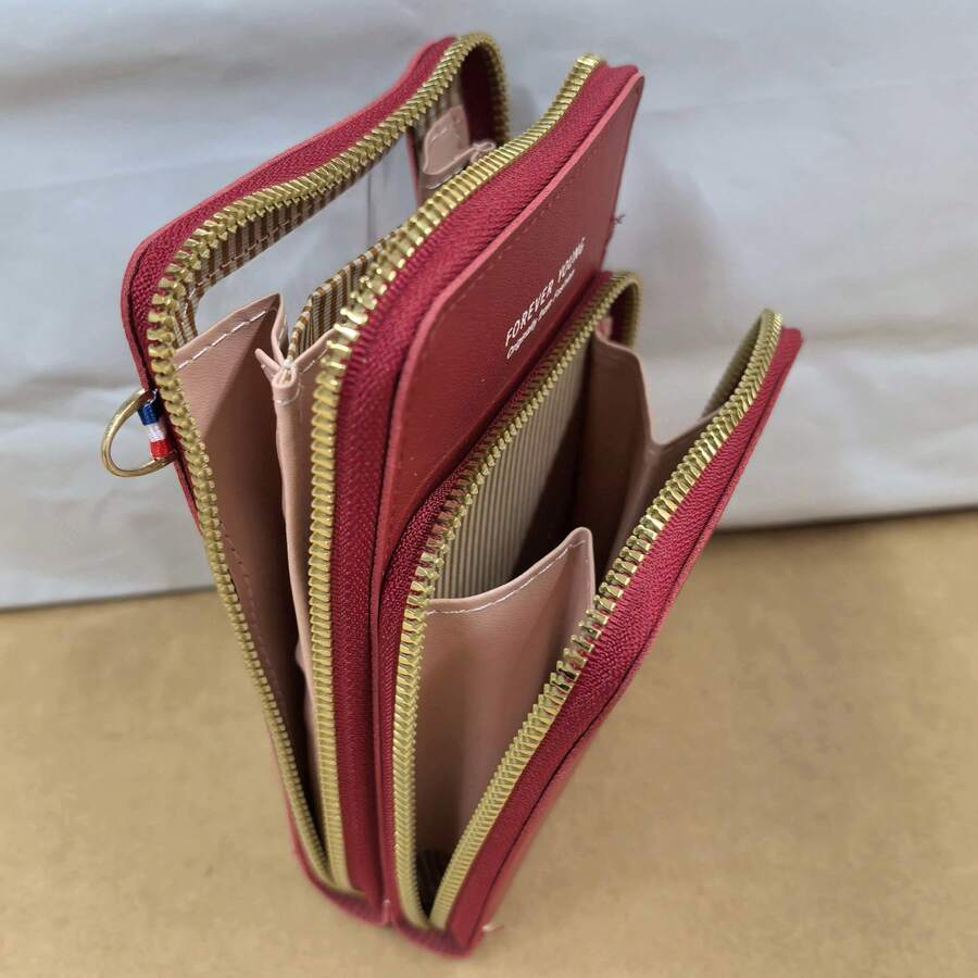 JLCH Bolso de teléfono de unicolor con pantalla táctil para mujer, bolso bandolera de teléfono vertical multiusos transparente, mini bolso con gran capacidad, pequeña cartera, cartera mini, cartera pequeña, carteras para mujer, cartera para damas - Burdeos - Ver 1