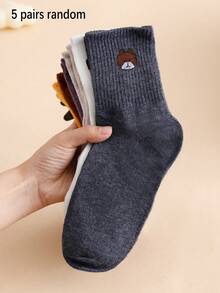 Random 3/5/10-Pack Crew Socks - Bear Head Print Airy & Non-Stuffy Versatile Casual For Spring Summer - Multicolor - View 7