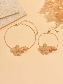 2pcs/Set Fashionable & Elegant Metal Geometric Floral Necklace & Bracelet Jewelry Set, Sweet & Fresh 3D Floral Accessories For Women, Suitable For Daily Wear, Dates, Vacations, Parties, Can Be Given As Gifts - Gold - View 2