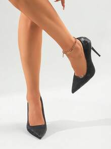 女士经典白色高跟鞋，简约超高11厘米尖头细高跟，优雅适合正式场合和工作场合。 - 黑色 - 查看 4