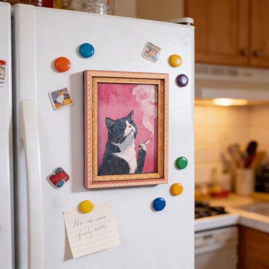 1pcs Wooden Cat Refrigerator Magnets, Soft Magnetic Fridge Decorative Stickers, Fun 3D Printed Cat Design, Kitchen Accessories - 粉色 - 查看 1