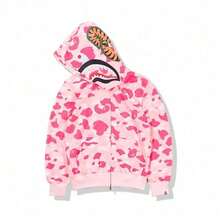 Brand Bape3D Digital Printing Shark Camouflage Sweater Spring And Autumn Zipper Hoodie Cardigan - ANK1219G14-粉 - 查看 2