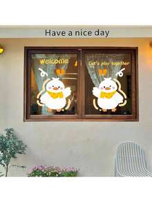 Pegatinas estáticas de pato amarillo lindo al estilo Ins, sin pegamento, removibles, para decoración de ropa de niños, tienda, ventana, puerta de vidrio, anti-colisión - Multicolor - Ver 4