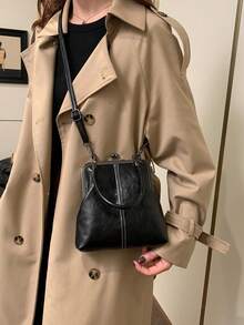 Vintage Faux Leather Crossbody Bag For Women, Retro Style Kiss Lock Mini Handbag With Adjustable Shoulder Strap, Solid Color Lightweight City Tote With Polyester Lining,For Couple Thanksgiving Dinner Tote - Halloween Decorations Halloween Decorations Crossbody Bag Handbag Cold Weather Bags - Nhiều màu - Xem 5