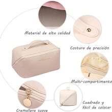 Bolsa de cosméticos para viaje, organizador de artículos de tocador, gran capacidad con ranuras divididas para cepillos, adecuada para cosméticos, artículos de tocador, cepillos, botellas - Rosa - Ver 5