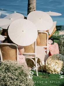 1 Guarda-Sol de Papel Branco, Guarda-Sol de Casamento com Cabo de Madeira, Adereço Decorativo para Fotografia DIY, Melhor Presente para Festa de Noiva - Multicolorido - Ver 1