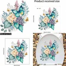 Calcomanías Decorativas para Tapa de Inodoro con Diseño de Peonías y Mariposas, 10.6 x 9.4 Pulgadas, Impermeables y Autoadhesivas, Fácil Aplicación y Remoción - como se muestra en la figura - Ver 1