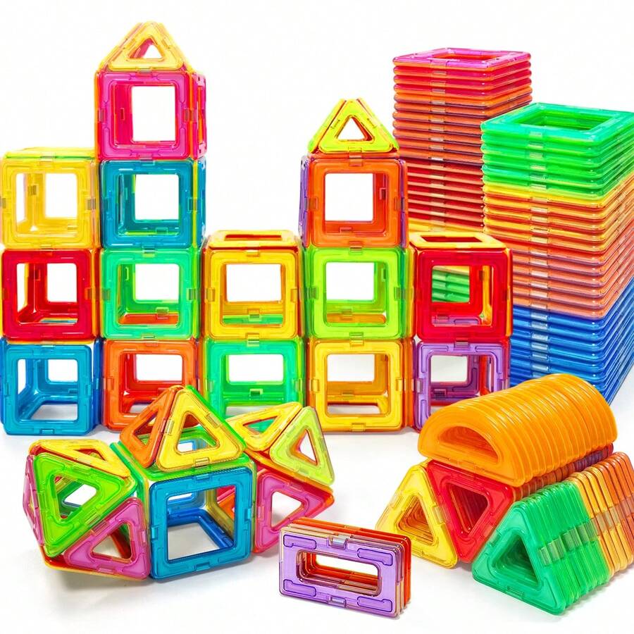 Large Magnetic Building Blocks, 4 Shapes: Square, Triangle, Semi-Circle, Rectangle, Shape Recognition & Puzzle Toys For Kids, Early Education Interactive Teaching Tool, Ideal Children's Birthday Gift - Multicolor - View 1