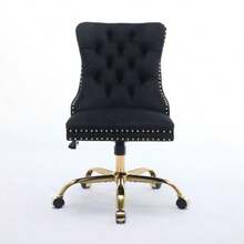 Modern Office Chair, Upholstered In Tufted Velvet, With A Gold Metal Base, Adjustable And Swivel (Black), DE1923BK - Black - View 12