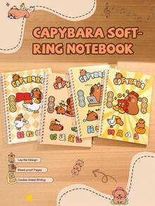 4本A5横线笔记本，水豚可爱便签本，60页厚纸螺旋装订，学习笔记，简约可爱作文簿，学生文具 - 彩色 - 查看 2