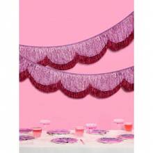Pink Scalloped Metallic Tinsel Banner, Pink Fringe Backdrop 5.9 Ft Pink Foil Fringe Garland, Fringe Banner - Layered Party Tinsel Garland For Party Banners Bachelorette Decorations, Birthday Photo Booth Backdrop, Happy Birthday Decor, New Year Party Decor, Bridal Shower Wicked Banner - 彩色 - 查看 2