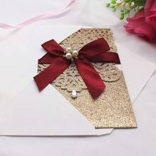 invitaciones de corte lser con purpurina dorada con tarjetas y sobres RSVP de lujo diseo de diamante y cinta con inserto de papel perla de 250 g m2 para boda, compromiso, cumpleaos - 25 piezas DoradoGlitterGo - Ver 5