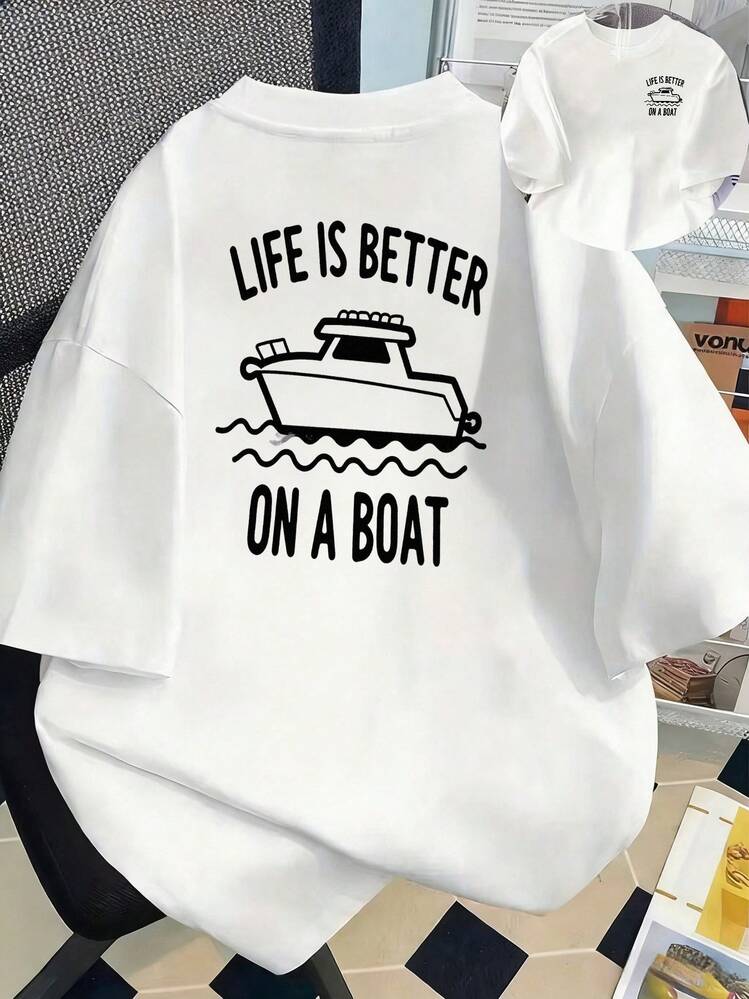 Camiseta de Hombre para Noche de Citas, Camiseta de Hombre de Algodón Impresa de Manga Corta, Algodón Peinado Suave, Holgada, de Hombro Caído, Camisetas Cómodas para Hombre - Blanco - Añade 8