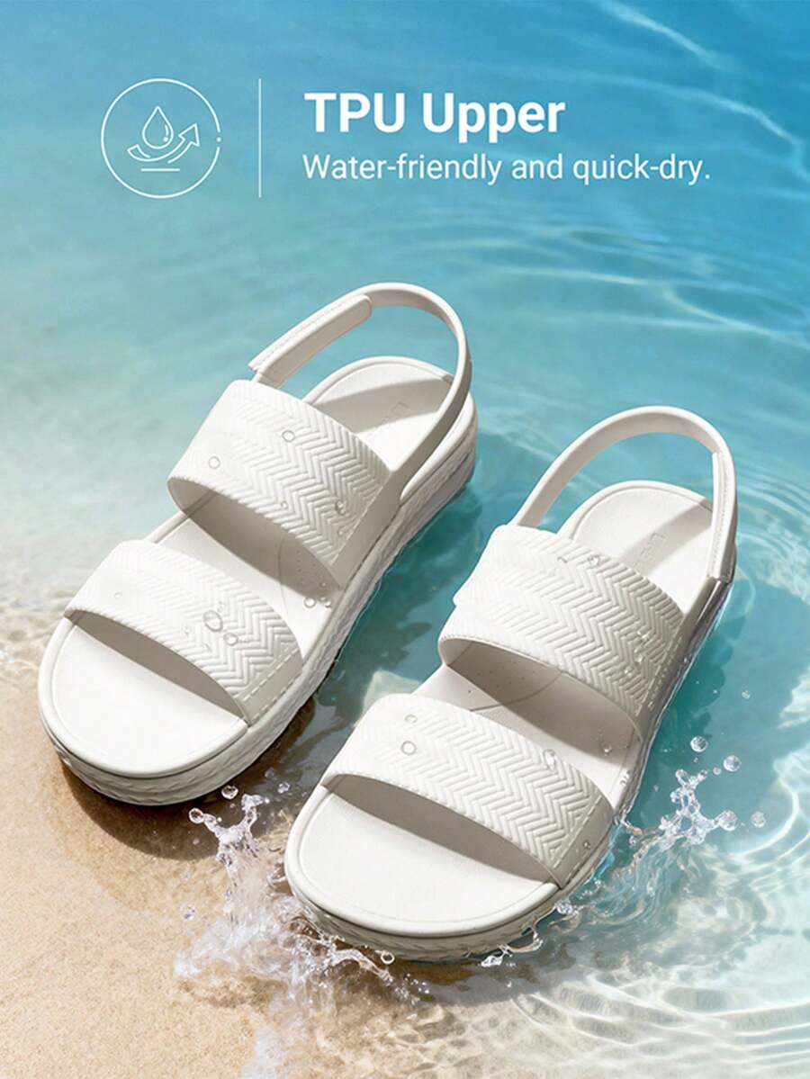 Women Water Sandals Comfortable Flat Sandals Beach Platform Dressy Summer Casual Walking Shoes - 全白 - 查看 1
