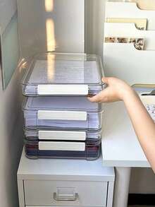 1pc Multifunctional Certificate And Document Storage Box, Desktop Organizer Box, Large Capacity, Waterproof & Dustproof File Storage Box, Suitable For Storing And Organizing Certificates, Awards, Documents, Books, Exam Papers And Small Items, Ideal For Bedroom, Office And Dorm Drawer Organization And Storage - Clear - View 7