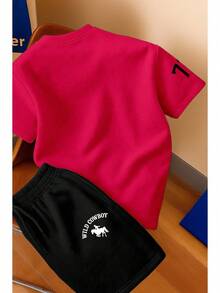 Men's T-Shirt And Shorts Set - New Summer Collection - Modern - Premium Cotton - 玫紅色 - 查看 2
