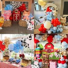 115pcs Farm Animal Theme Balloon Arch Set, Includes Red, Blue And White Latex Balloons, And Cow Pattern Balloons, Suitable For Children's Barn, Farm, Country Western Birthday Party Decoration - Multicolor - View 2