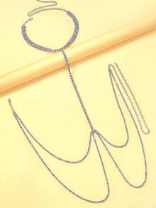 1pc Sexy Necklace Body Chain With Rhinestones, Fashionable Body Jewelry For Party